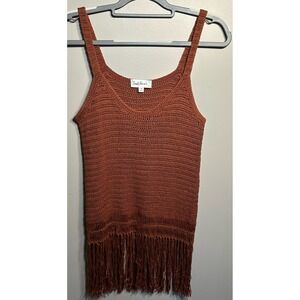Cloud Chaser Boho Crochet Knit Longline Sleeveless Fringe Tank Top N Brown